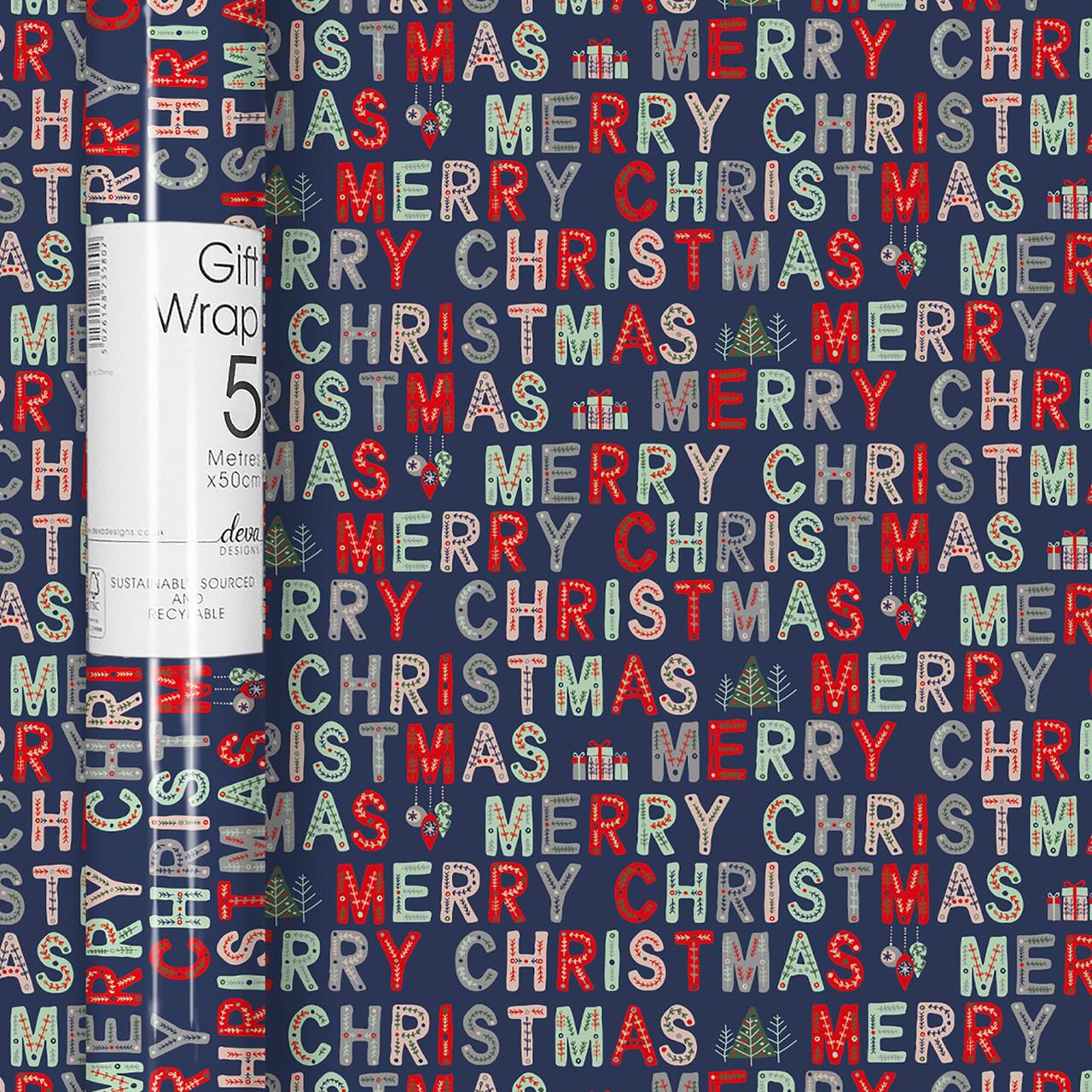Christmas Gift Wrap Roll | 5m x 50cm Merry Christmas by Weirs of Baggot Street
