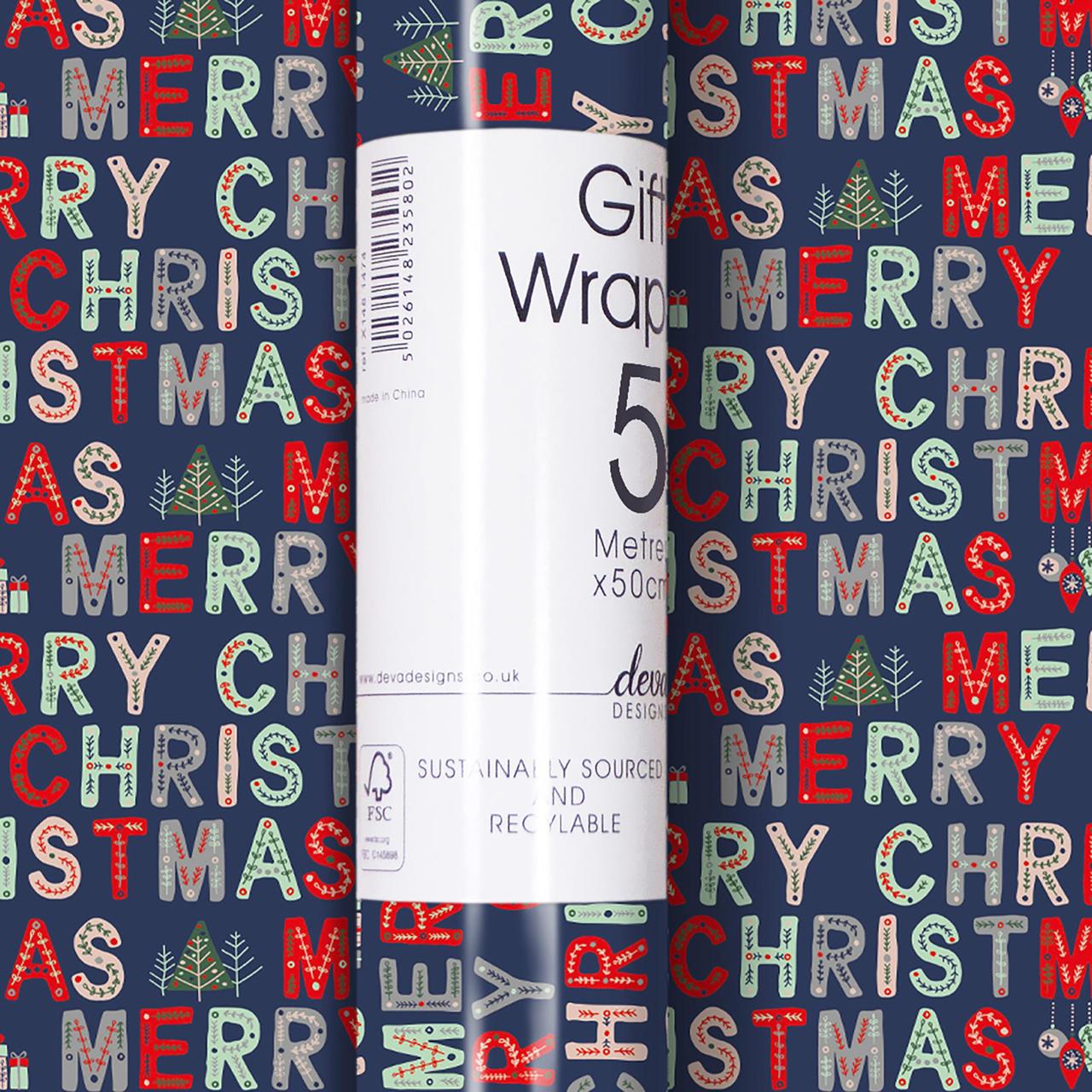 Christmas Gift Wrap Roll | 5m x 50cm Merry Christmas by Weirs of Baggot Street