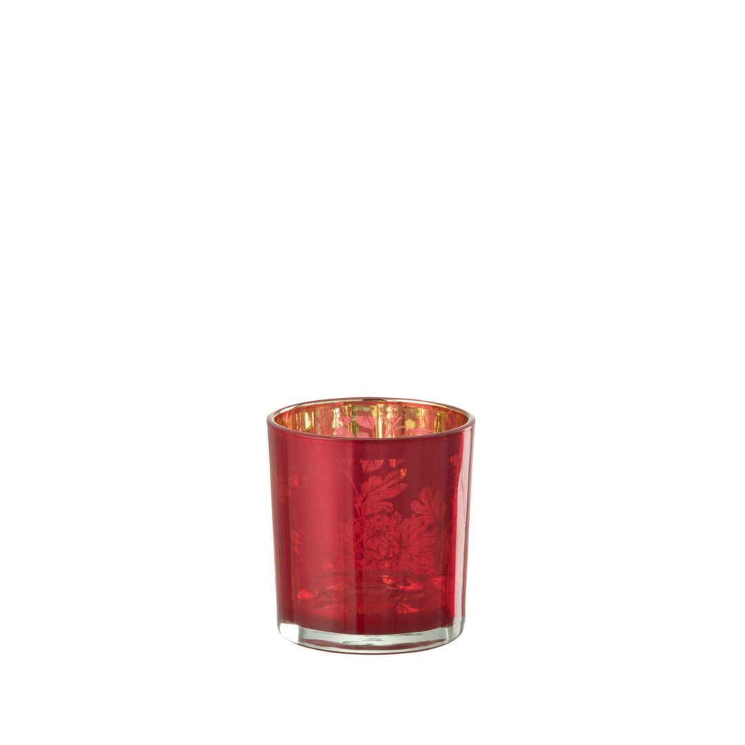 Christmas | Small Glass Candleholder with Red Flowers by Weirs of Baggot Street