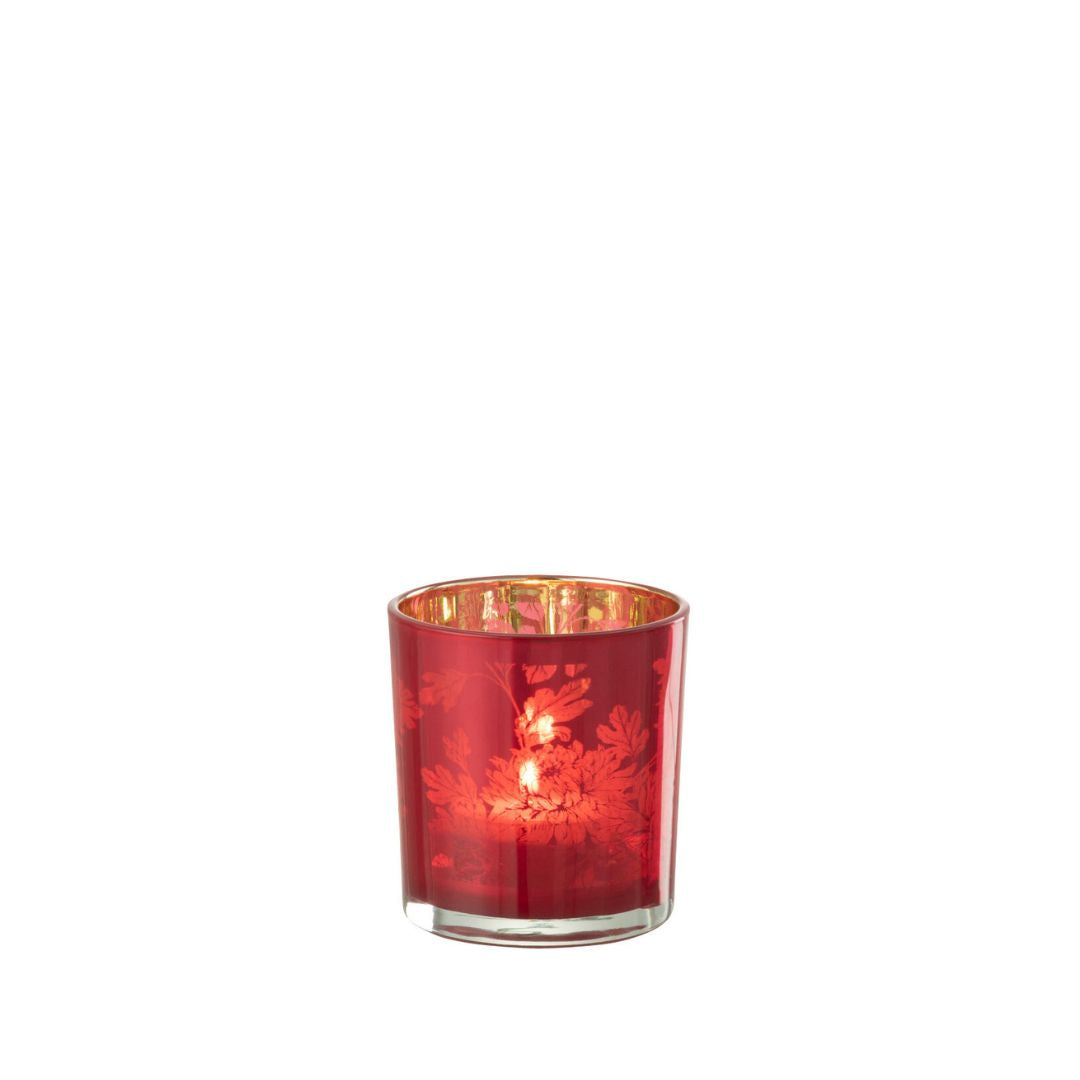 Christmas | Small Glass Candleholder with Red Flowers by Weirs of Baggot Street