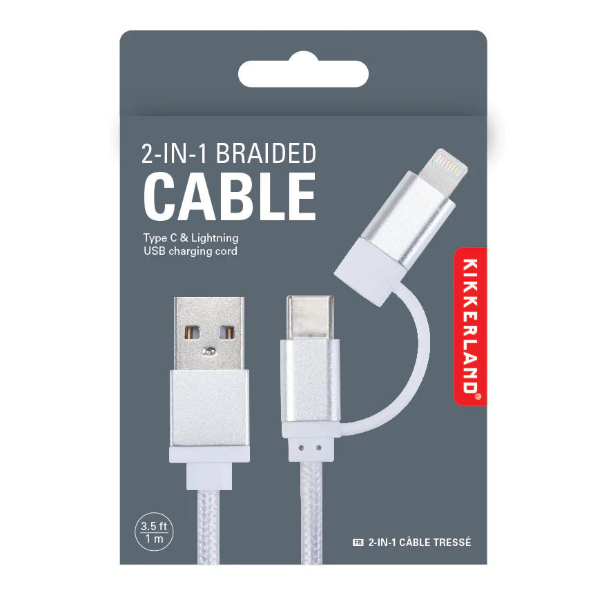 Fab Gifts | Kikkerland Silver 2-In-1 Braided Cable by Weirs of Baggot Street