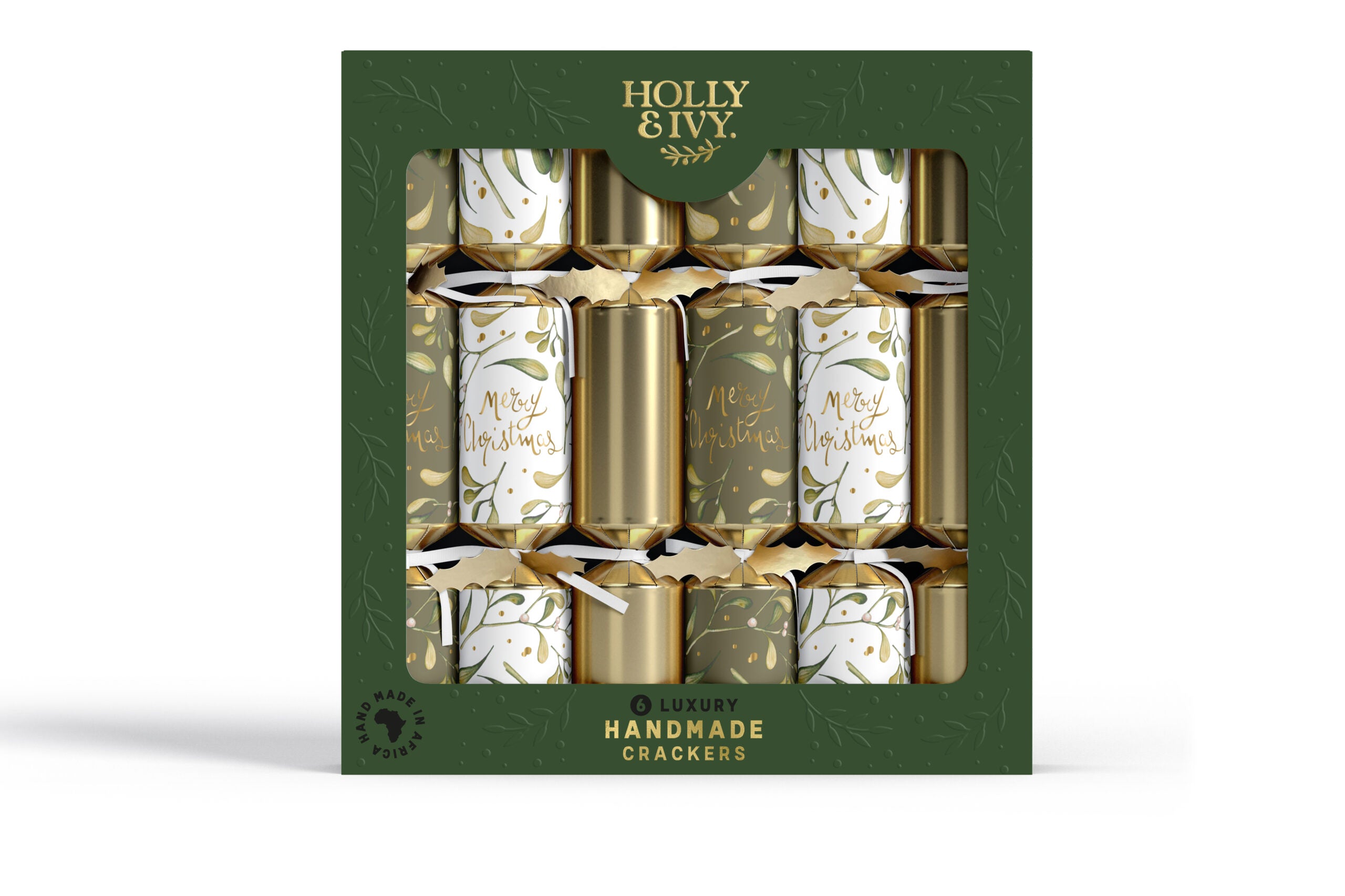 Fabulous Gifts Christmas Crackers Holly & Ivy Luxury Crackers Gold Sage Mistletoe by Weirs of Baggot Street