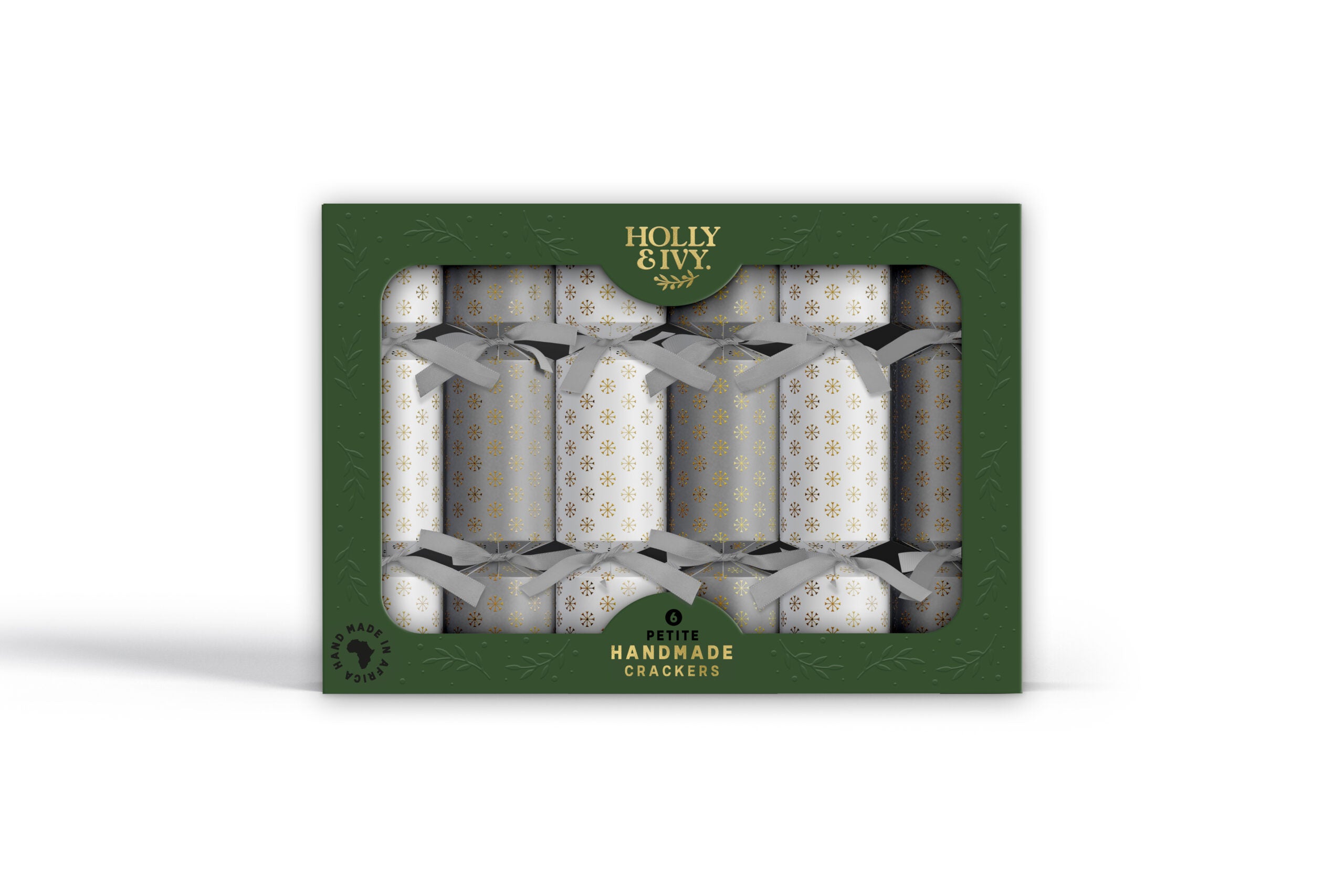 Fabulous Gifts Christmas Crackers Holly & Ivy Petite Crackers Gold Snowflakes by Weirs of Baggot Street
