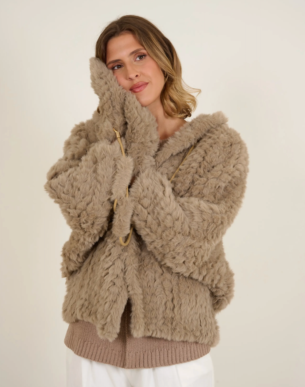 Fabulous Gifts Fashion Faux Fur Mits Beige by Weirs of Baggot Street