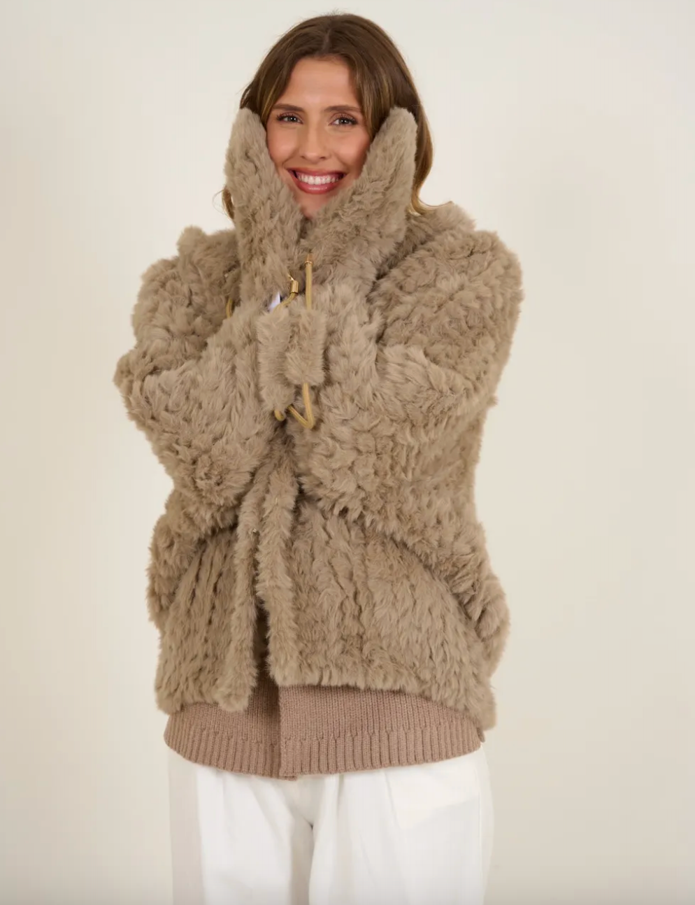 Fabulous Gifts Fashion Faux Fur Mits Taupe by Weirs of Baggot Street