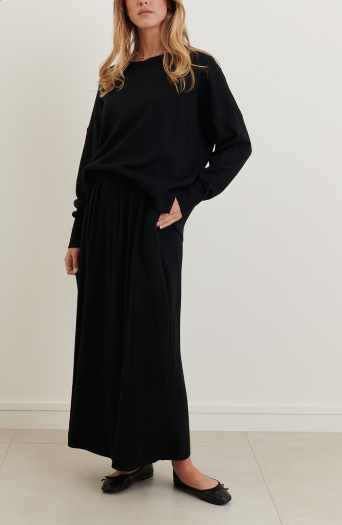 Fabulous Gifts Fashion Heavy Knit Long Rib Neck Sweater Black by Weirs of Baggot Street