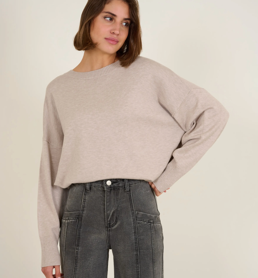 Fabulous Gifts Fashion Heavy Knit Long Rib Neck Sweater Taupe by Weirs of Baggot Street