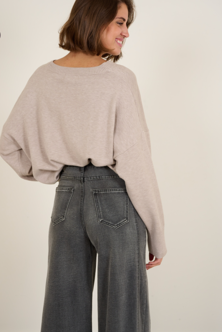 Fabulous Gifts Fashion Heavy Knit Long Rib Neck Sweater Taupe by Weirs of Baggot Street