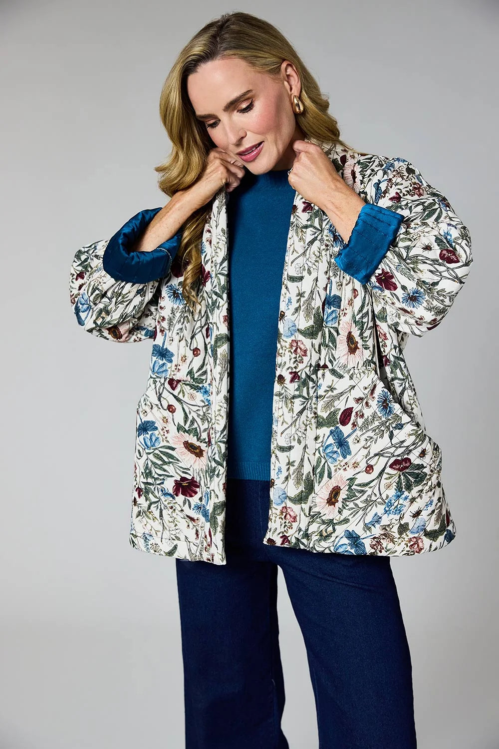 D.E.C.K. Quilted Jacket Blue Floral by Weirs Gifts