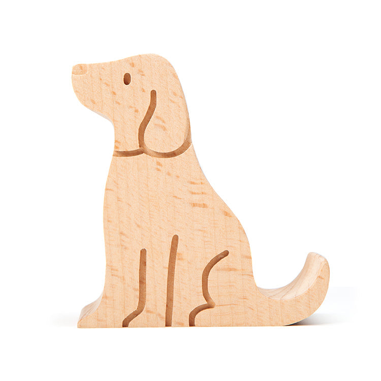 Kikkerland dog-shaped beechwood phone stand