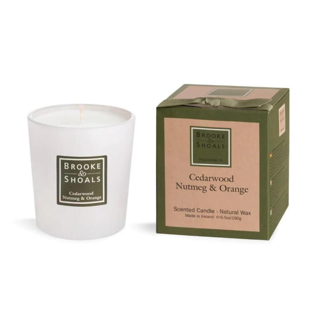 Brooke & Shoals Candle - Cedar Nutmeg & Orange by Weirs of Baggot Street. Celebrating Irish Creators