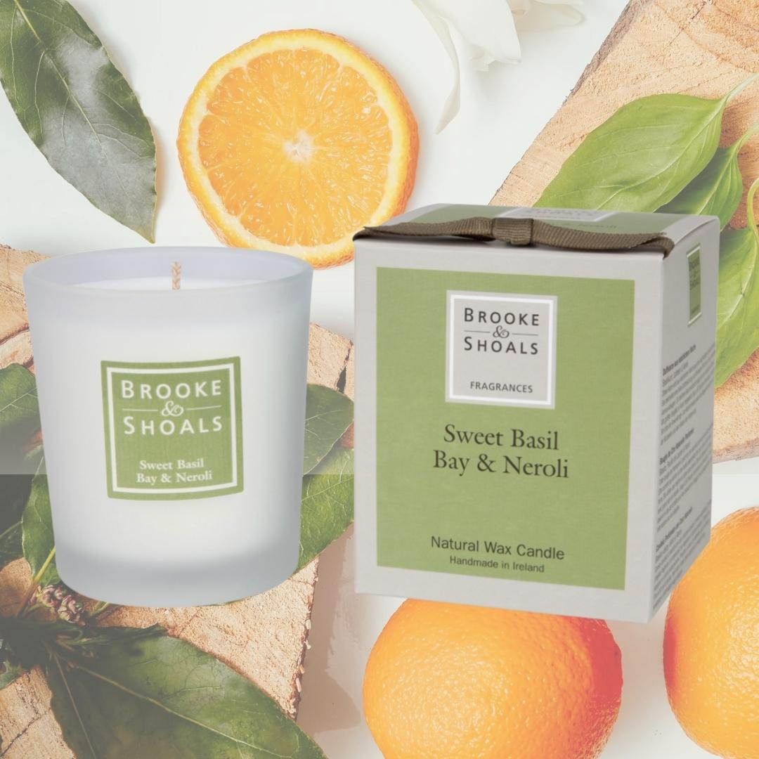 Brooke & Shoals Candle Sweet Basil Bay & Neroli by Weirs of Baggot Street. Celebrating Irish Creators