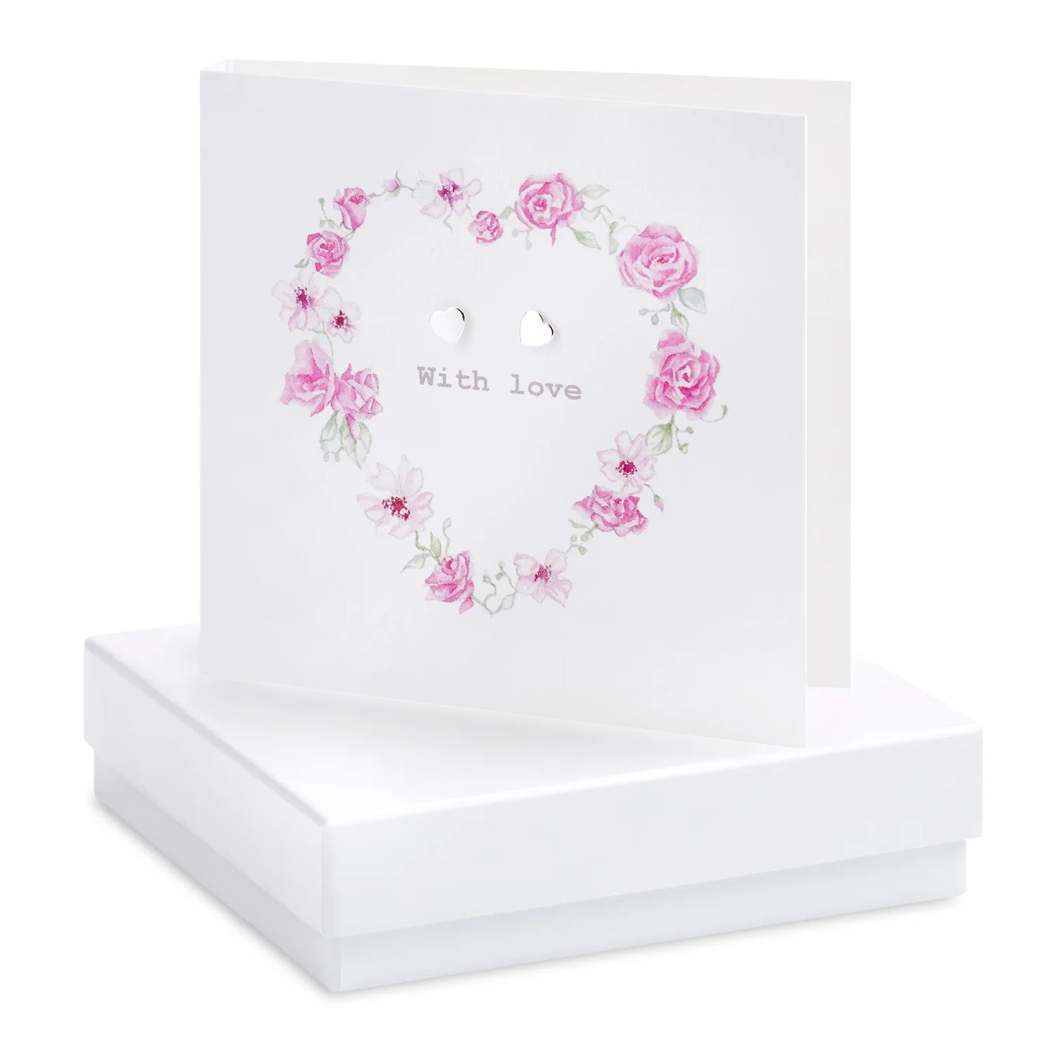 Crumble & Core | With Love Card with Earrings in a White Box by Weirs of Baggot St