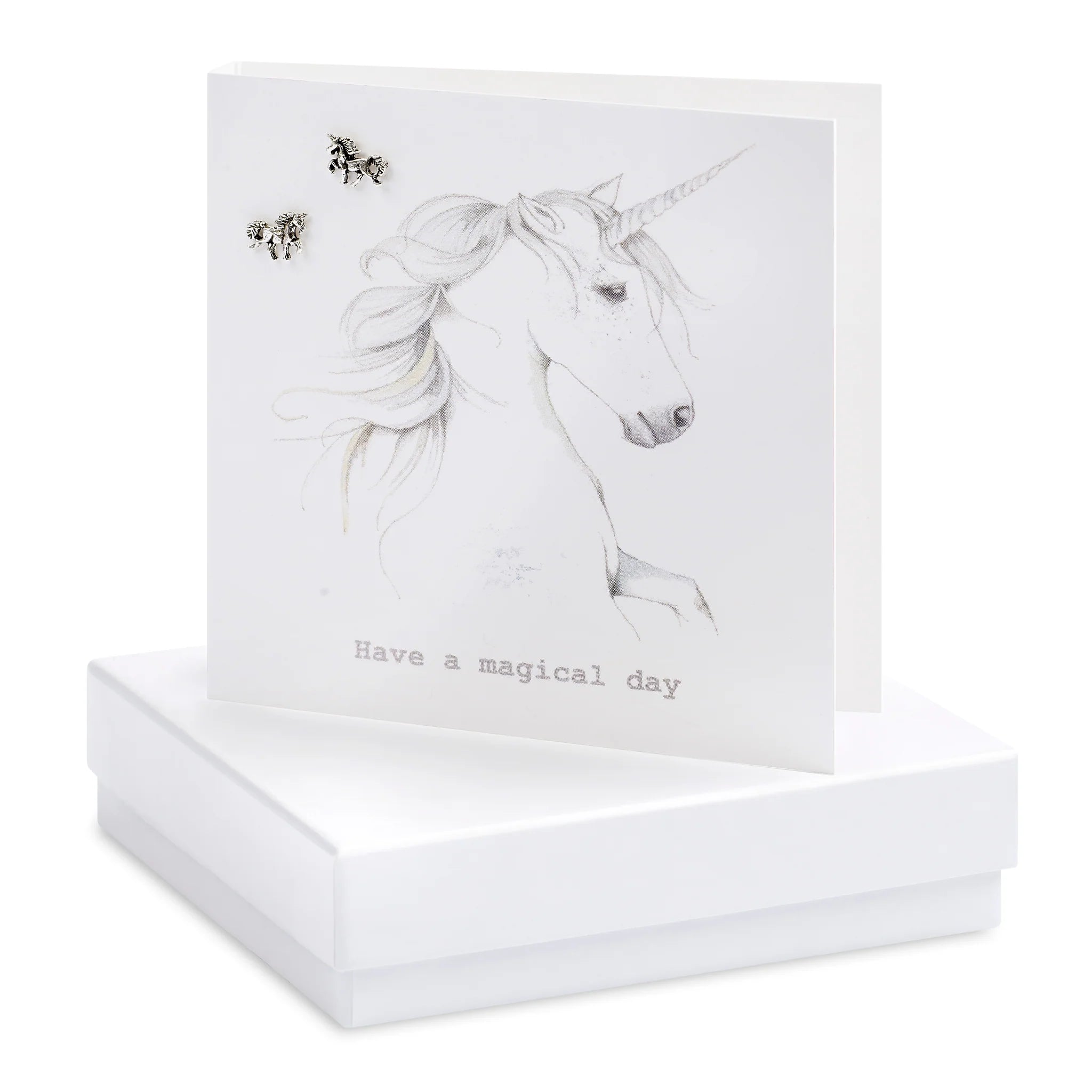 Crumble & Core | Magical Day Unicorn Card with Earrings in a White Box by Weirs of Baggot Street