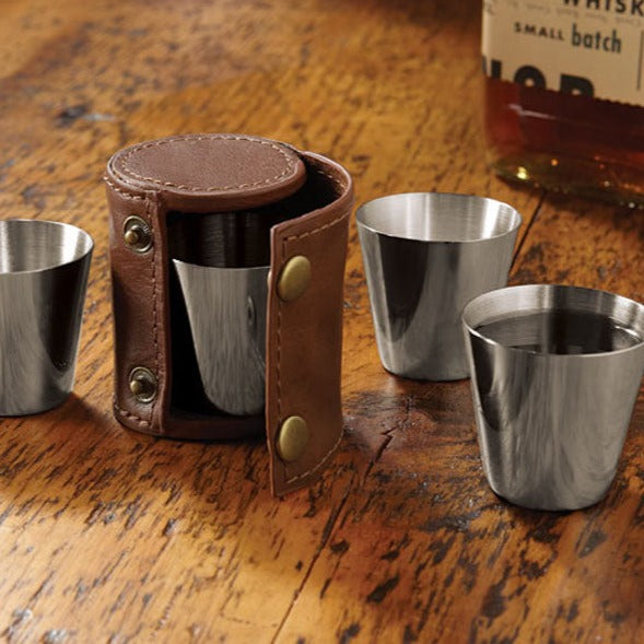 Fabulous Gifts | Kikkerland - Set Of 4 Shot Glasses W Leather Case by Weirs of Baggot Street