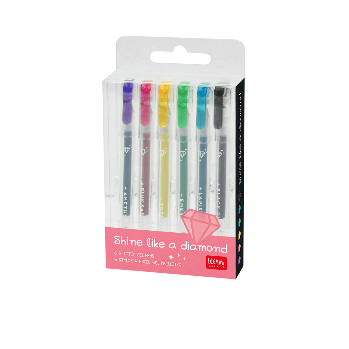 Back to School | Legami Set Of 6 Glitter Gel Pens Diamond Multicolour by Weirs of Baggot St