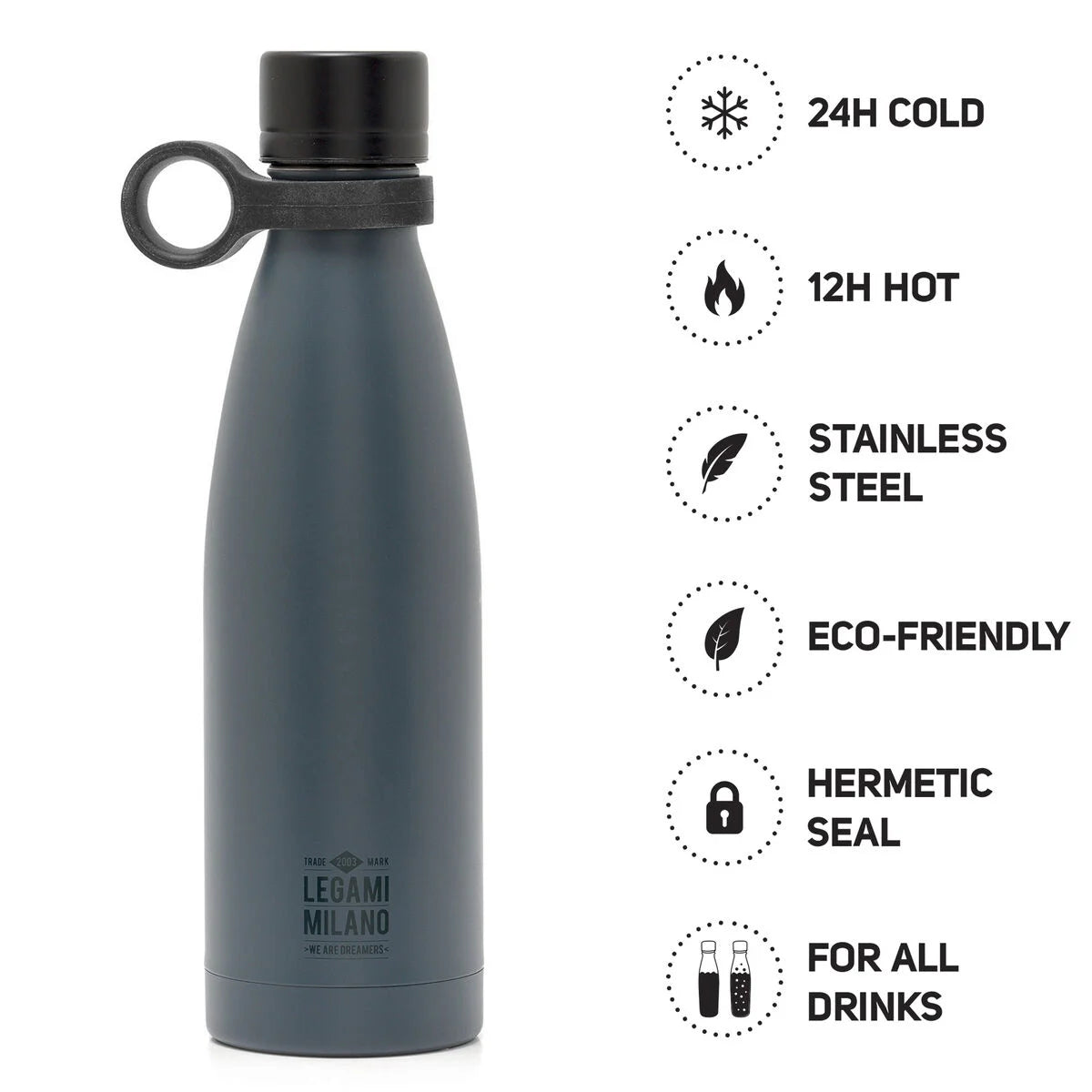 Fab Gifts | Legami Hot & Cold Vacuum Bottle Black 500mL by Weirs of Baggot Street