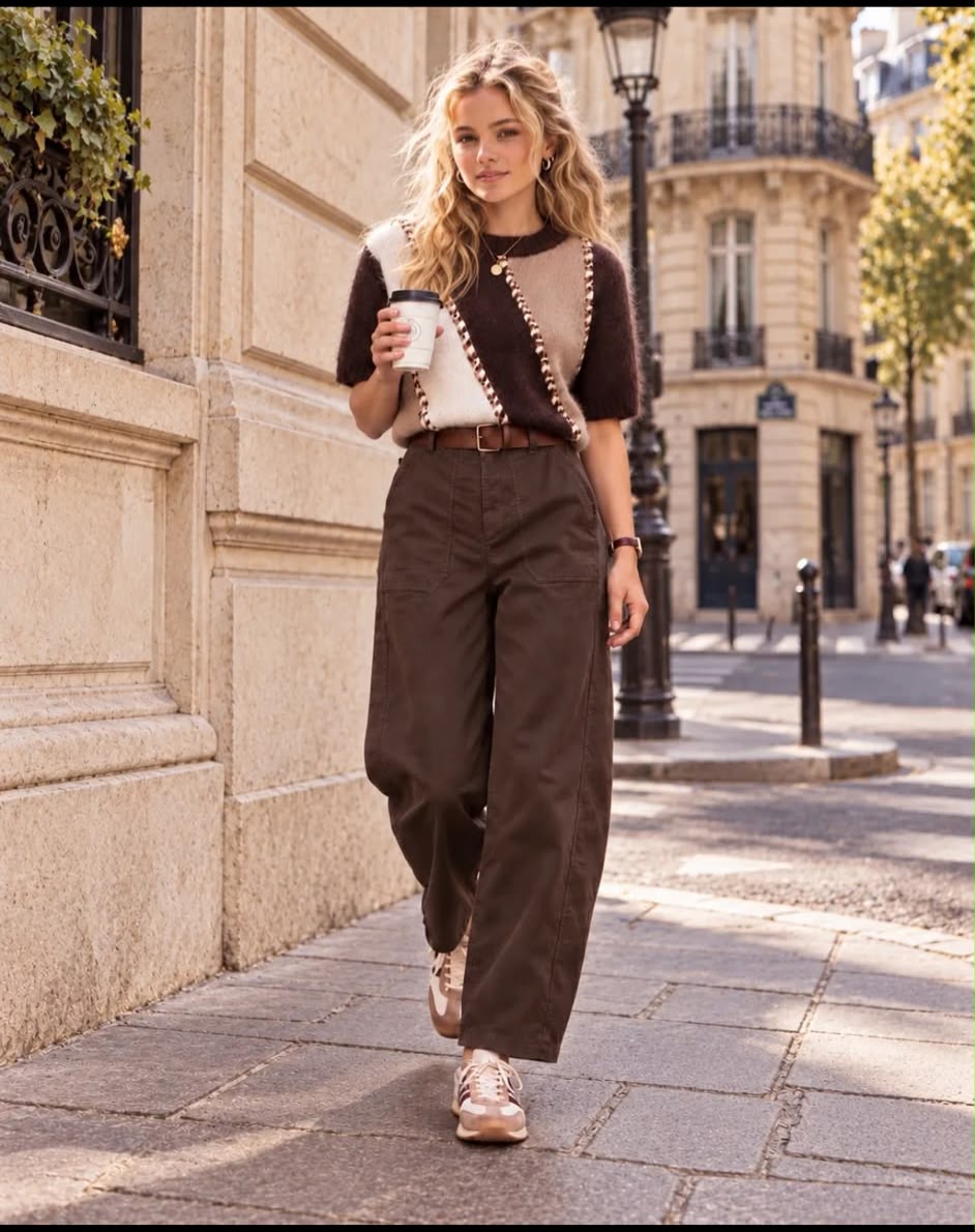 Lumine Cotton Barrel Trousers – Brown