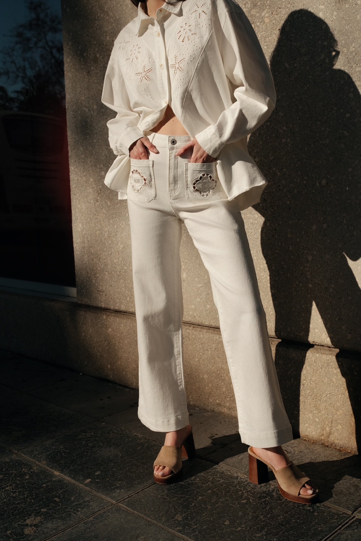 White Jeans Front Pocket Detail