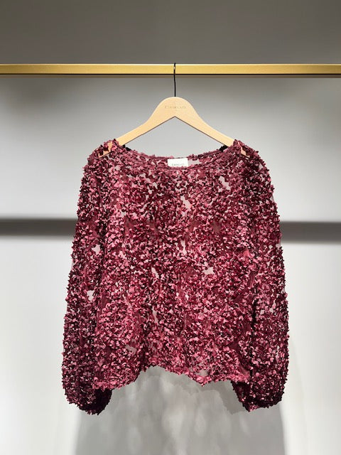 Long Sleeve Lace Flower Detail Blouse