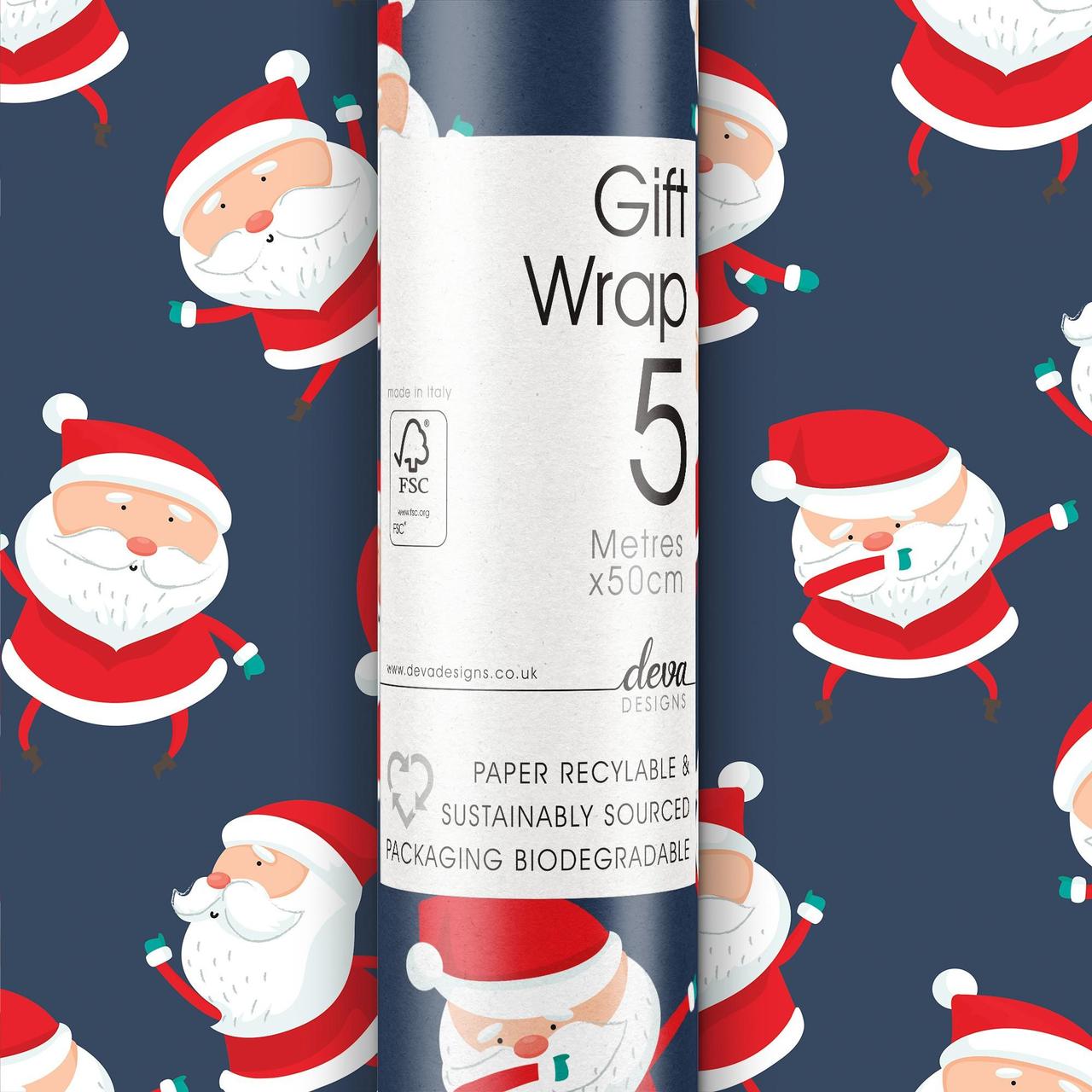 Christmas Gift Wrap Roll | 5m x 50cm Dancing Santa  by Weirs of Baggot Street