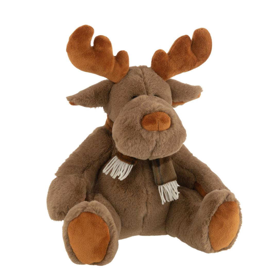 Christmas Shop | J-Line Sitting Reindeer With Scarf Medium by Weirs of Baggot Street