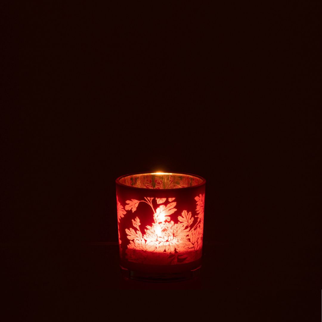 Christmas | Small Glass Candleholder with Red Flowers  by Weirs of Baggot Street