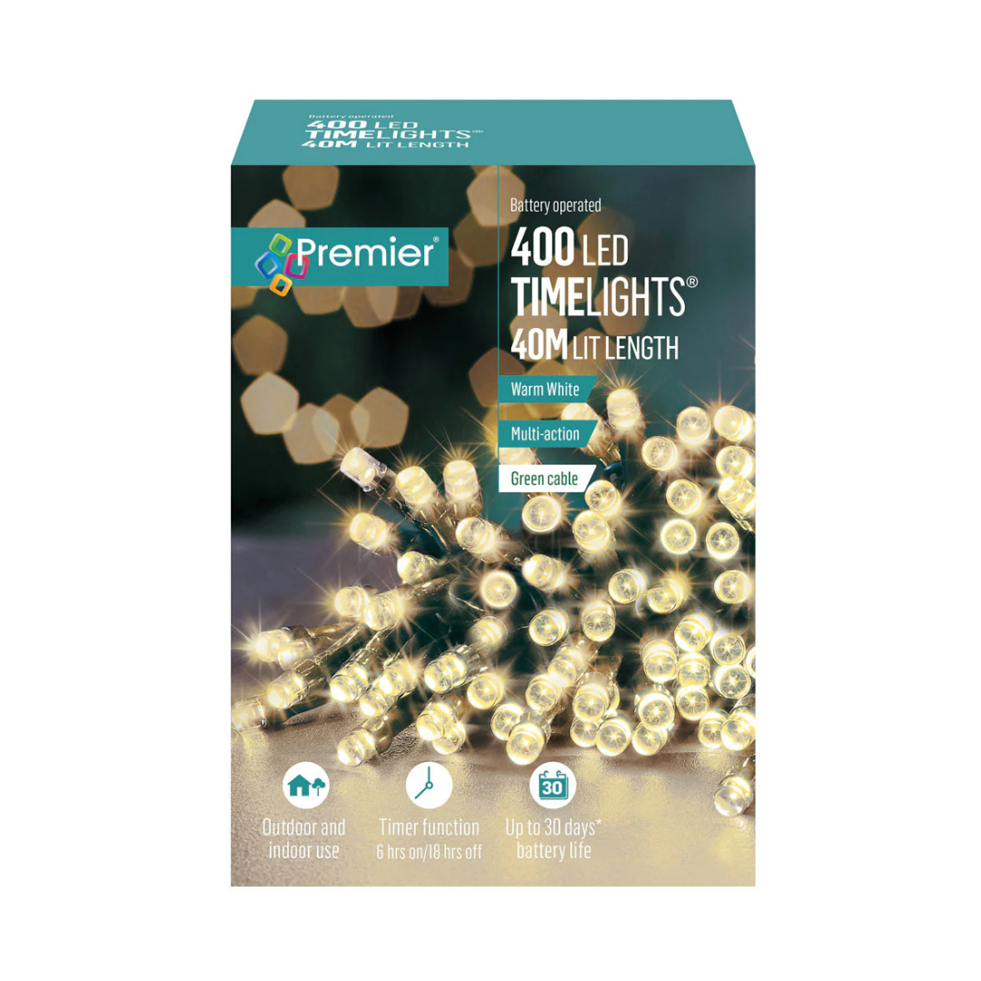 Christmas Lights 400 Battery Operated Multi Action LED with Timer Warm White by Weirs of Baggot Street