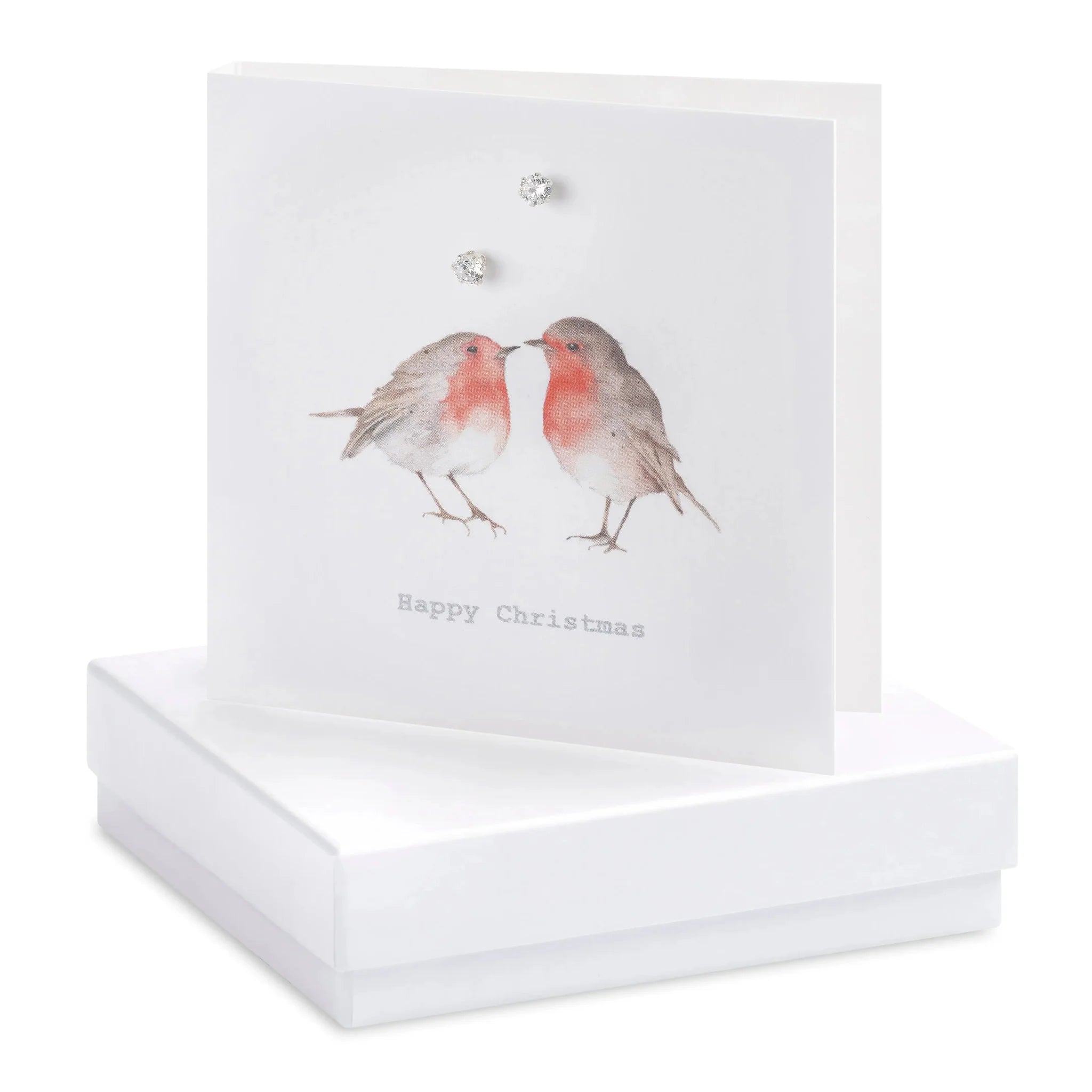 Crumble & Core | Robins Happy Christmas Card with Earrings in a White Box by Weirs of Baggot Street