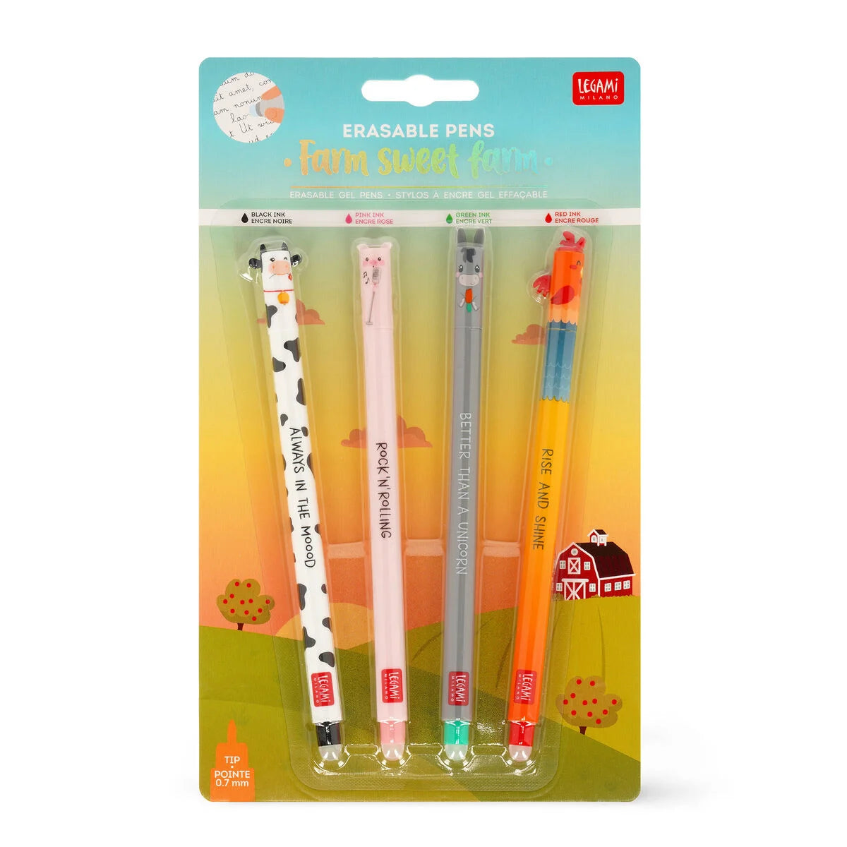 Legami Erasable Gel Pen Set 4pk Farm 