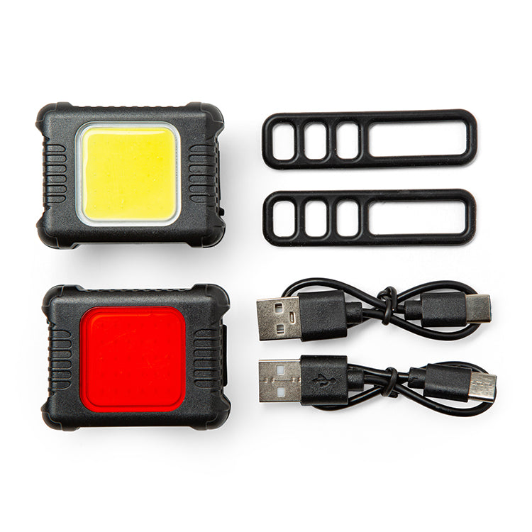 Kikkerland Fiets front and rear bike lights with straps and charging cables