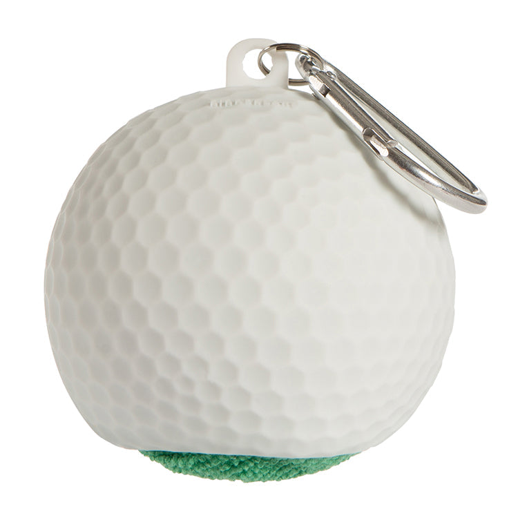Kikkerland Golf Towel stored in a golf-ball-shaped clip-on case
