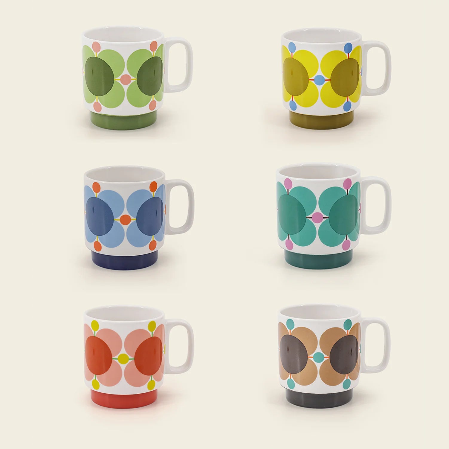 Fab Gifts | Orla Kiely Atomic Flower Stacking Mugs Set of 6 by Weirs of Baggot Street