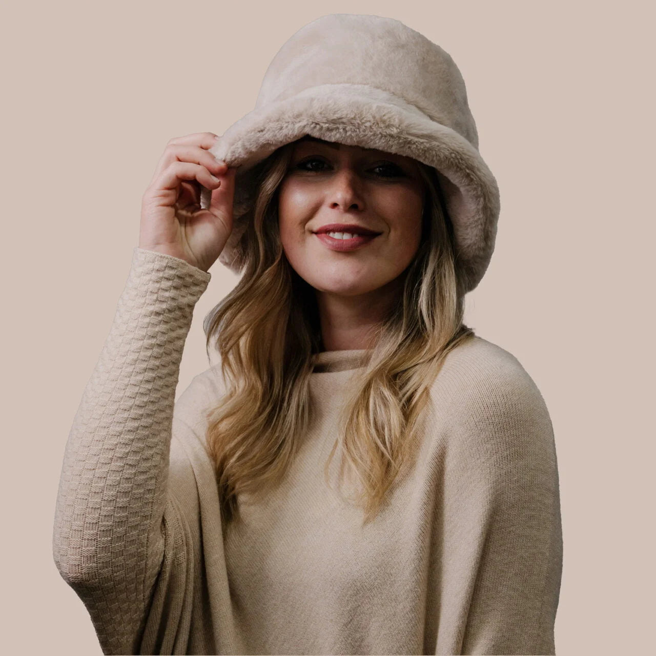 Fab Gifts | Winter Accessories Faux Fur Bucket Hat Cream by Weirs of Baggot Street