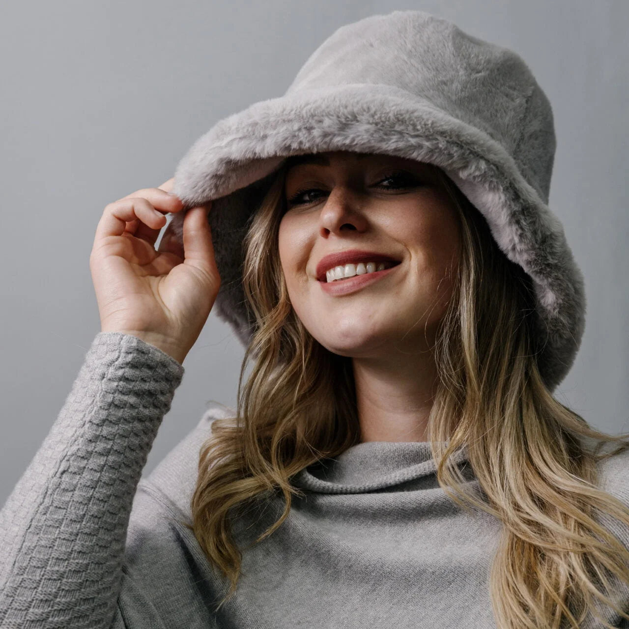 Fab Gifts | Winter Accessories Faux Fur Bucket Hat Grey by Weirs of Baggot Street