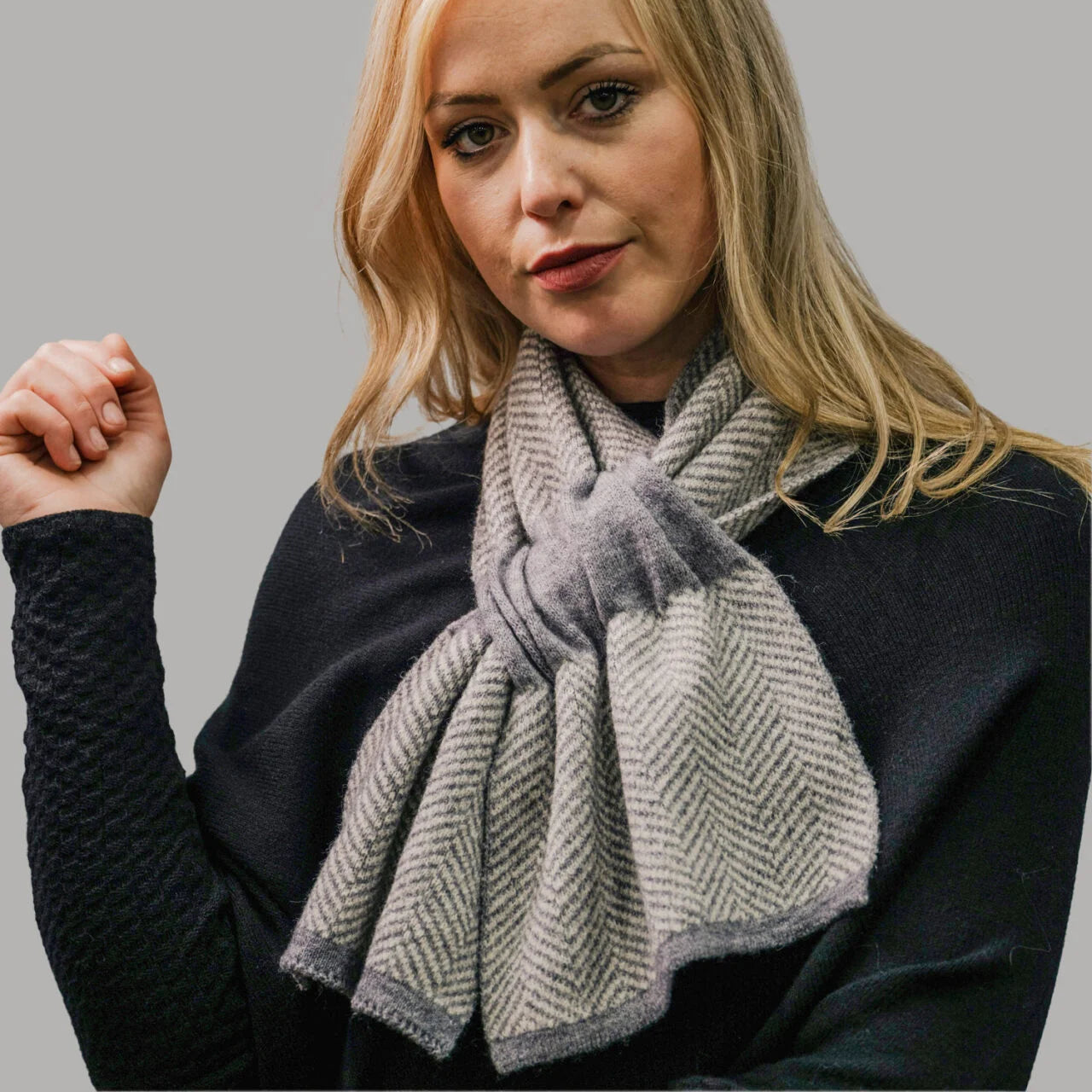 Fab Gifts | Winter Accessories Winter Pull Through Scarf Herringbone Grey by Weirs of Baggot Street