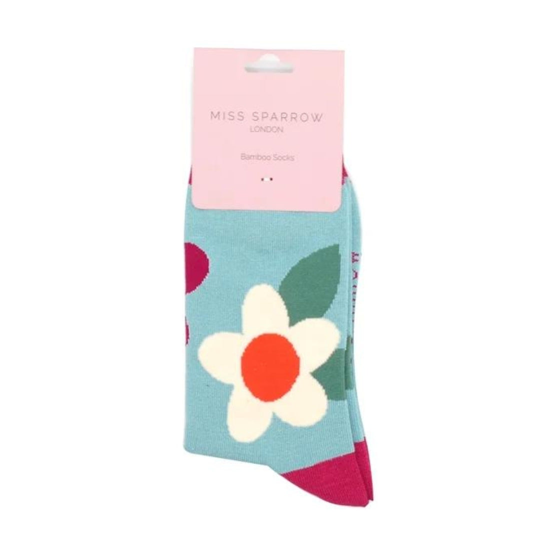 Fabulous Gifts Apparel Large Flowers Socks Duck Egg by Weirs of Baggot Street