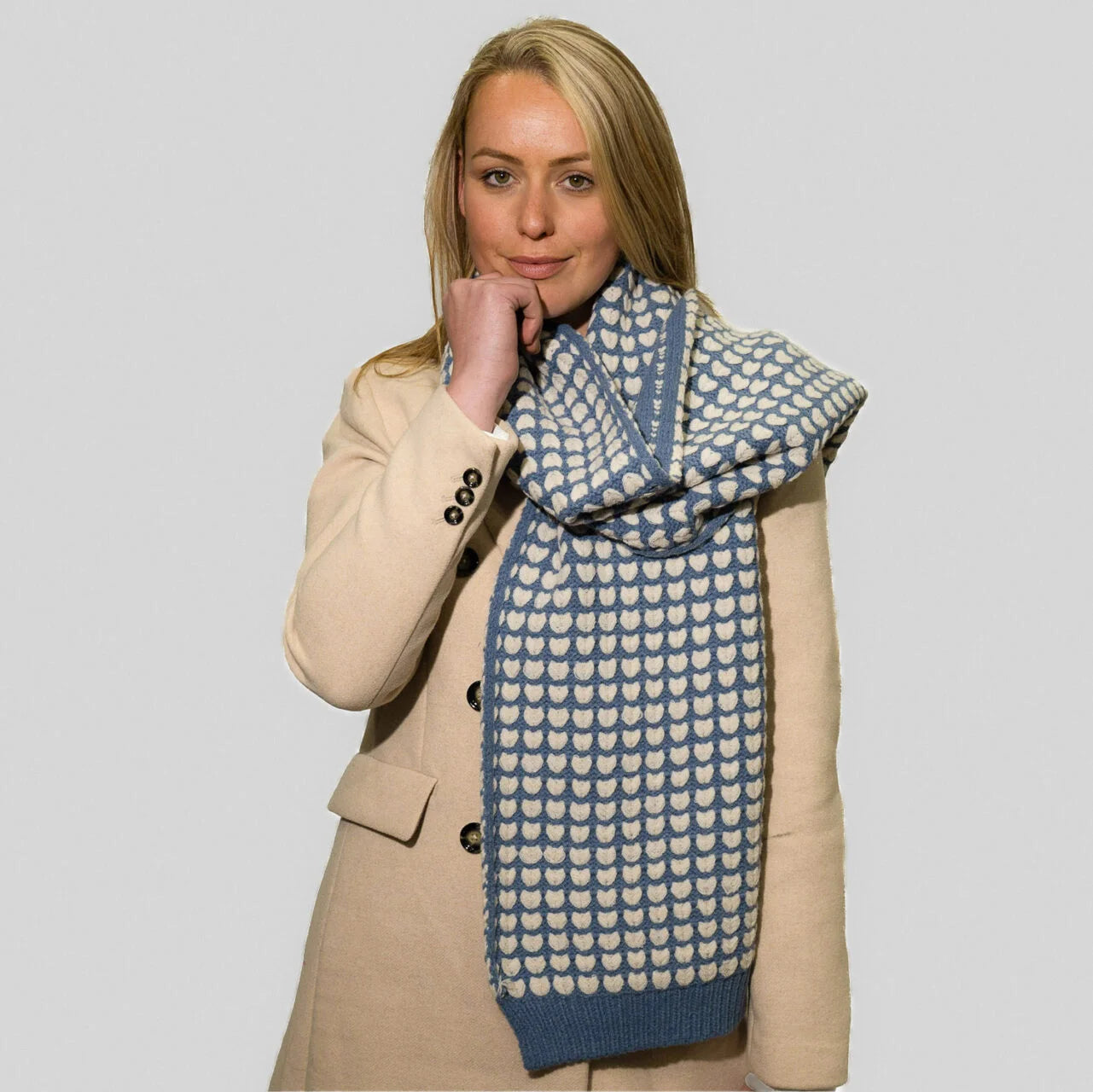 Fabulous Gifts Fashion Blue Knitted Hearts Scarf by Weirs of Baggot Street