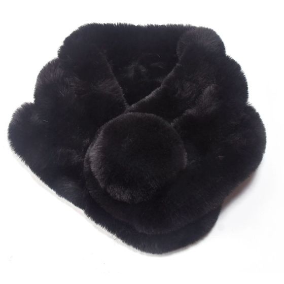 Fabulous Gifts Fashion Faux Fur Pompom Scarf Black by Weirs of Baggot Street