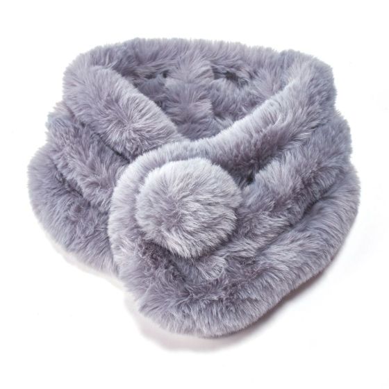 Fabulous Gifts Fashion Faux Fur Pompom Scarf Grey by Weirs of Baggot Street