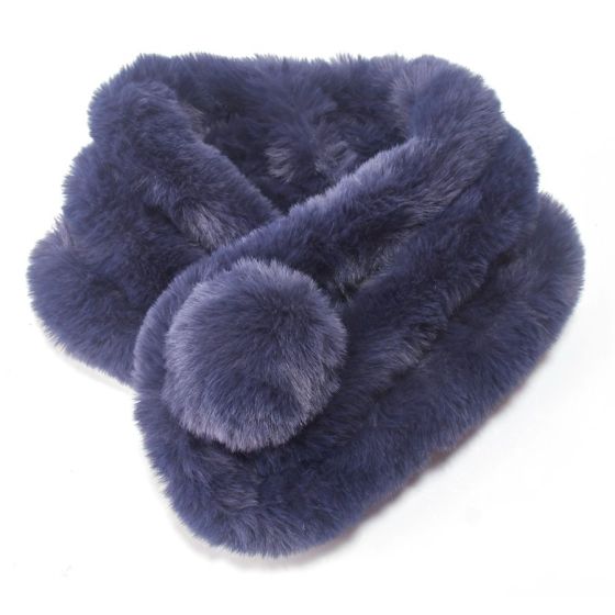 Fabulous Gifts Fashion Faux Fur Pompom Scarf Navy by Weirs of Baggot Street