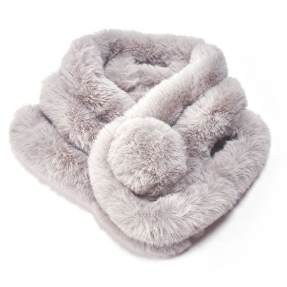 Fabulous Gifts Fashion Faux Fur Pompom Scarf Silver by Weirs of Baggot Street