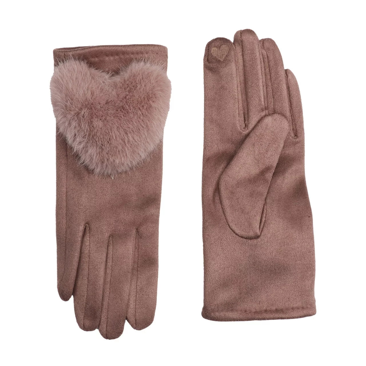 Fabulous Gifts Fashion Taupe Faux Fur Heart Gloves by Weirs of Baggot Street