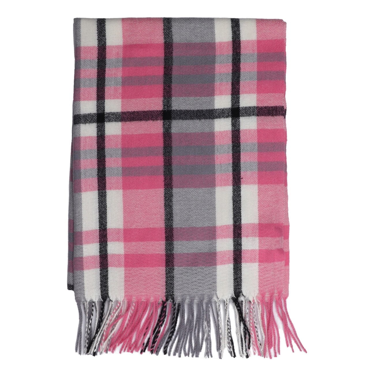 Fabulous Gifts Fashion Warm Pink Check Tassled Scarf by Weirs of Baggot Street