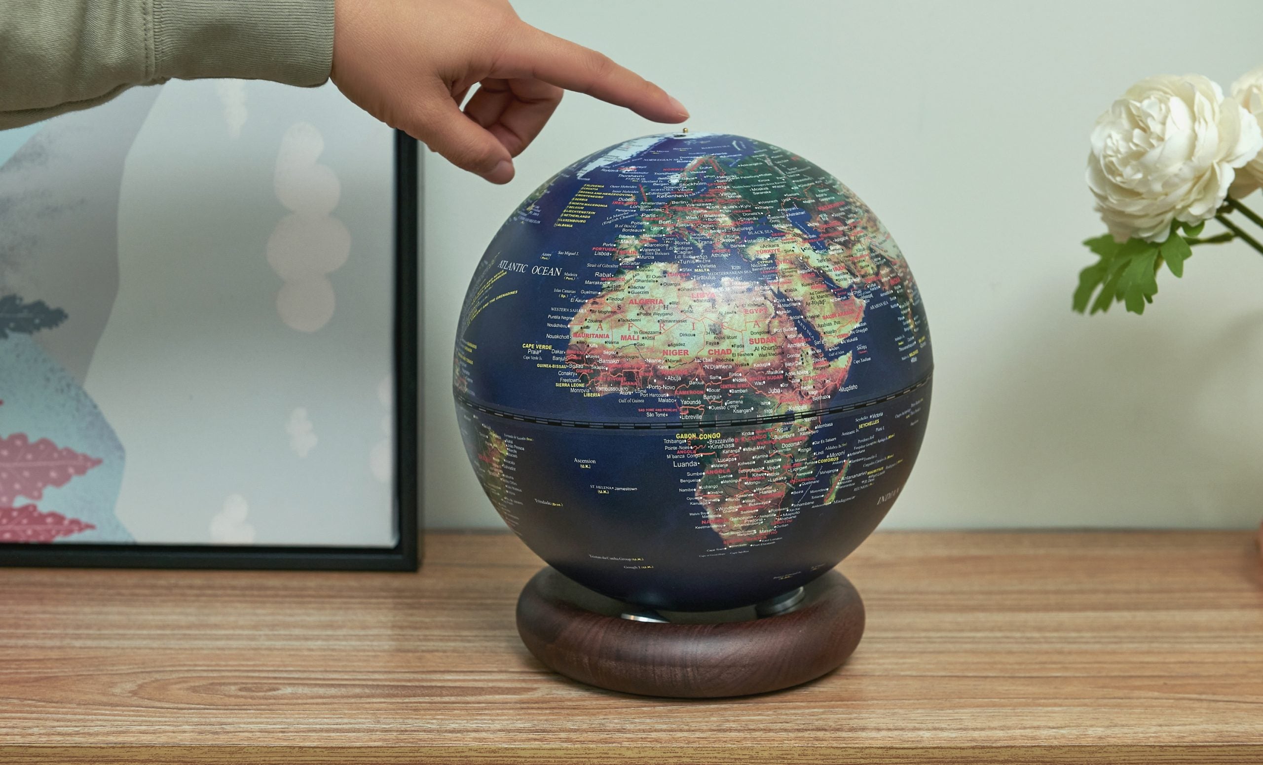 Fabulous Gifts Gingko Design Atlas Globe Lamp Dark Blue Large Walnut by Weirs of Baggot Street