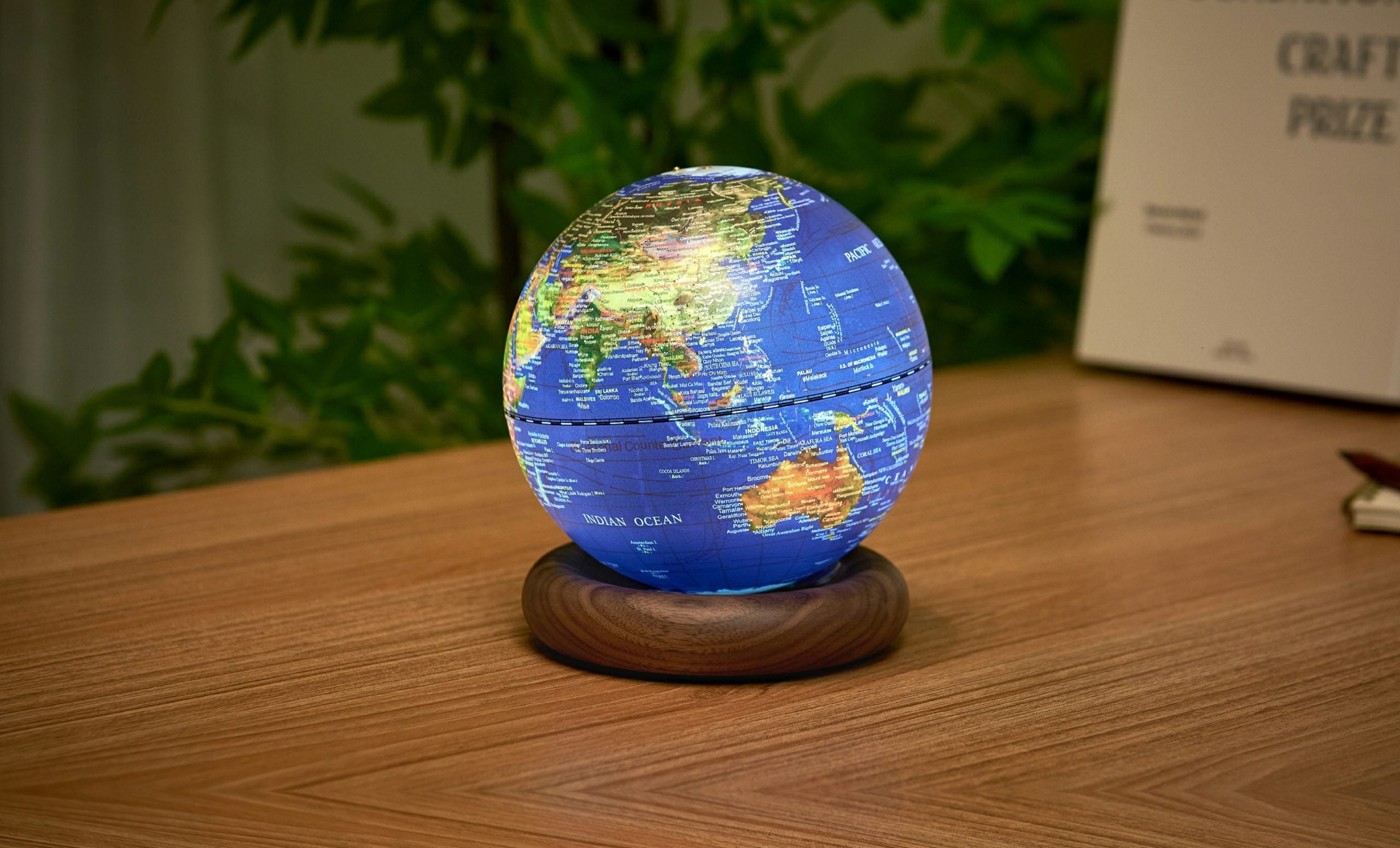 Fabulous Gifts Gingko Design Atlas Globe Lamp Dark Blue Small Walnut by Weirs of Baggot Street