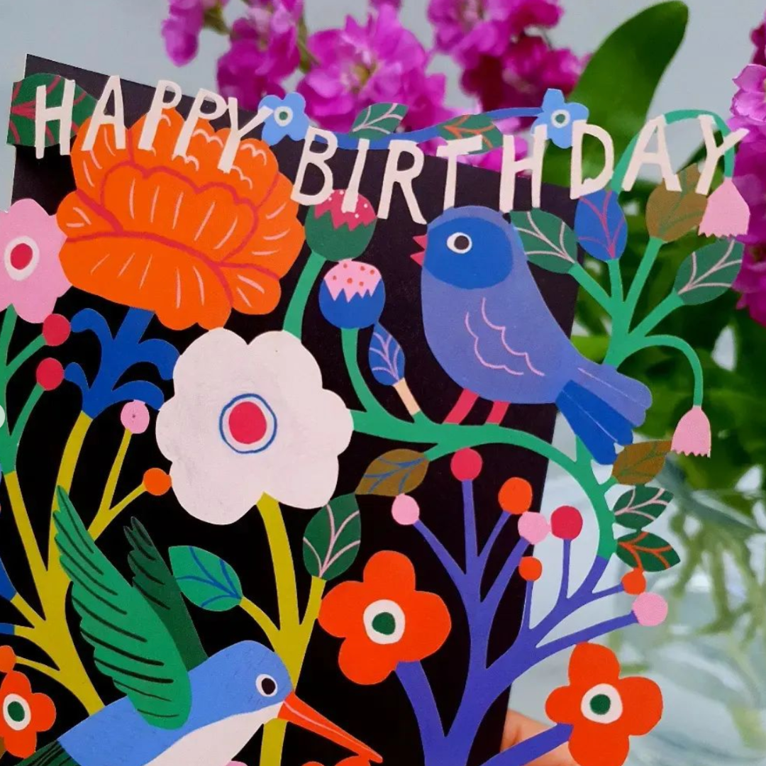 Fabulous Gifts Greeting Cards Roger La Borde Bright Birds Birthday Lasercut Card by Weirs of Baggot Street