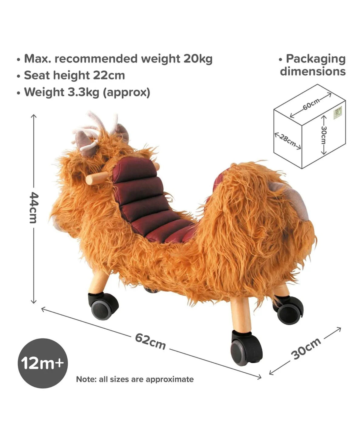 Fabulous Gifts Little Bird Told Me Hubert Highland Cow Ride On Toy by Weirs of Baggot Street