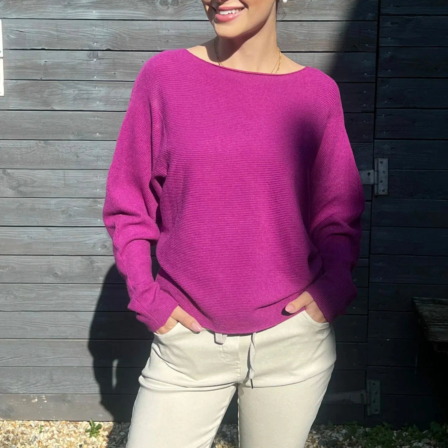 Fabulous Gifts Ribbed Batwing Knit Grape by Weirs of Baggot Street