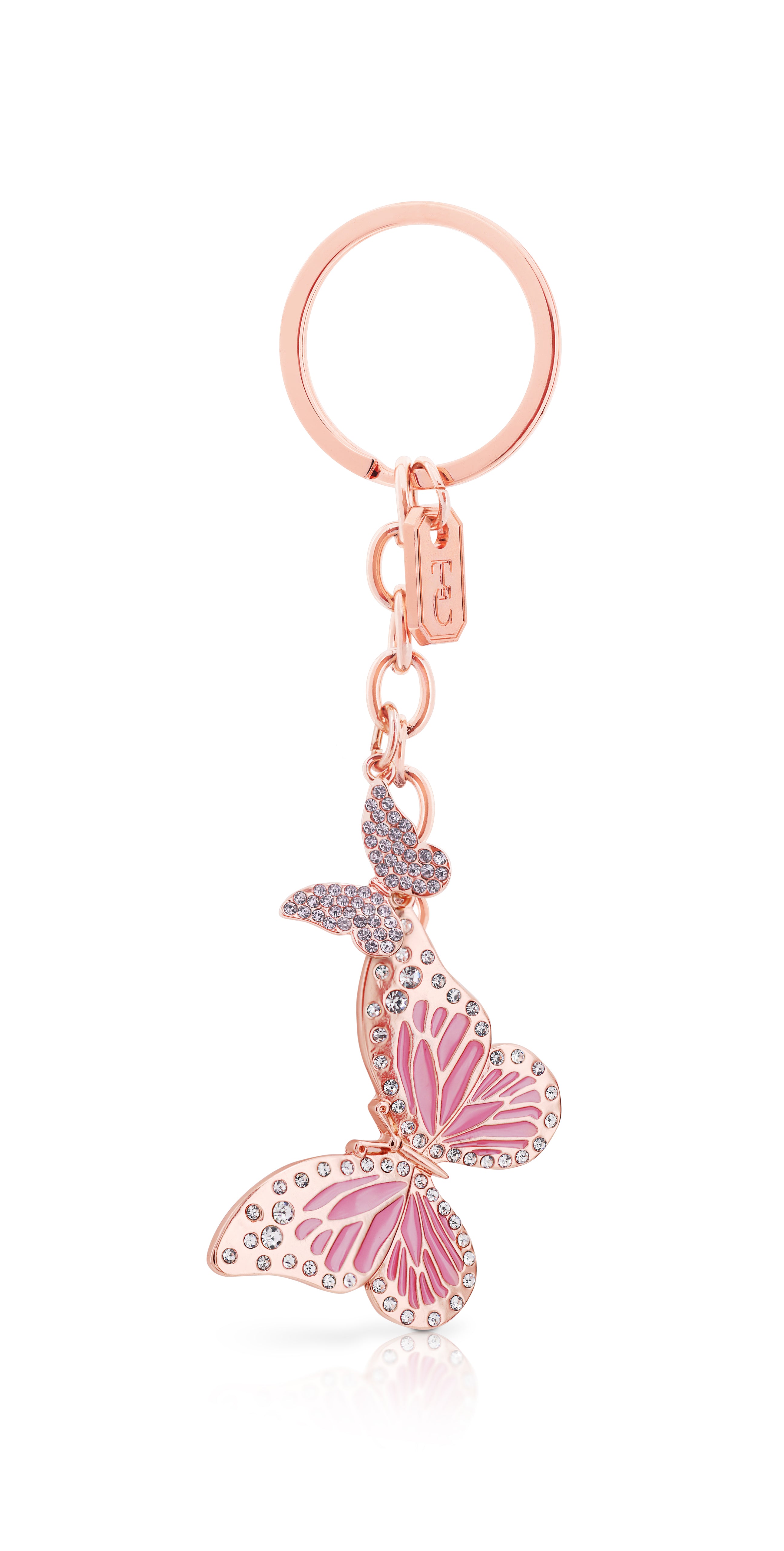 Fabulous Gifts Tipperary Crystal Pink Butterfly Keyring by Weirs of Baggot Street